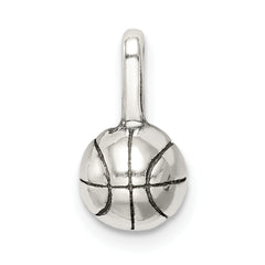 Sterling Silver 925 Antiqued Basketball Charm with Polished Finish.