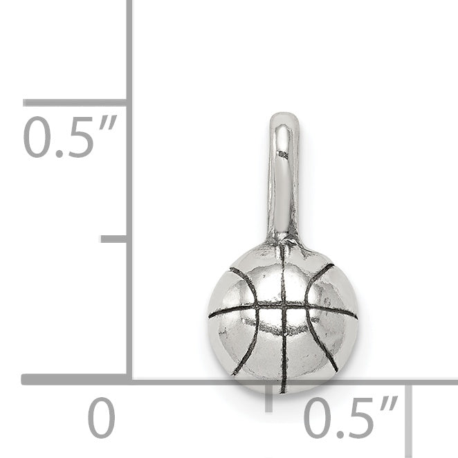 Sterling Silver 925 Antiqued Basketball Charm with Polished Finish.