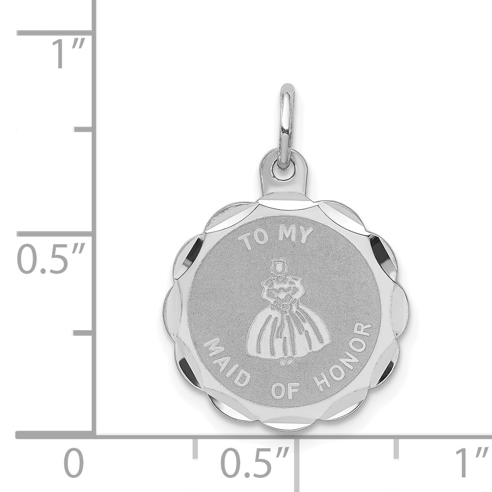 Sterling Silver Rhodium-plated To My Maid of Honor Disc Charm