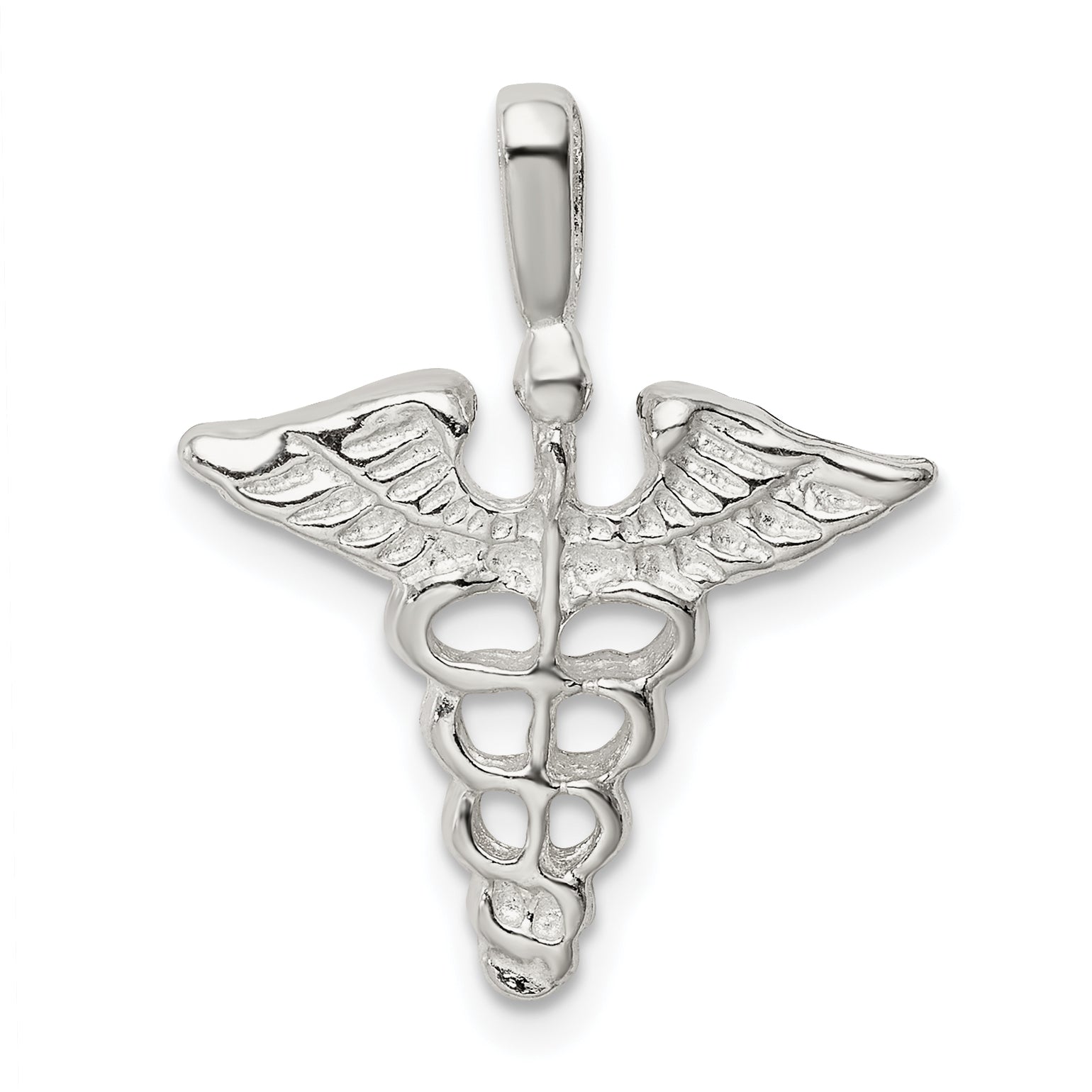 Sterling Silver 925 Caduceus Charm with Polished Anti-Tarnish 3D Design