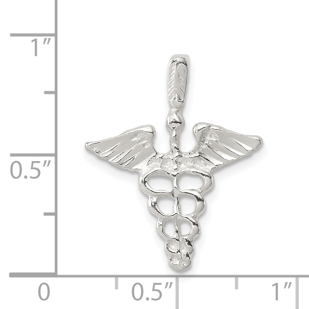 Sterling Silver 925 Caduceus Charm with Polished Anti-Tarnish 3D Design