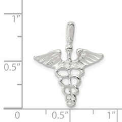 Sterling Silver 925 Caduceus Charm with Polished Anti-Tarnish 3D Design