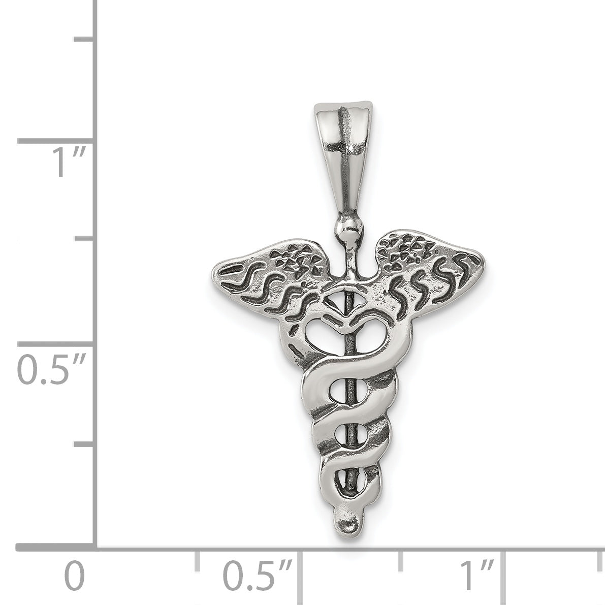 Sterling Silver 925 Caduceus Charm with Antiqued Finish and Anti-Tarnish Coating