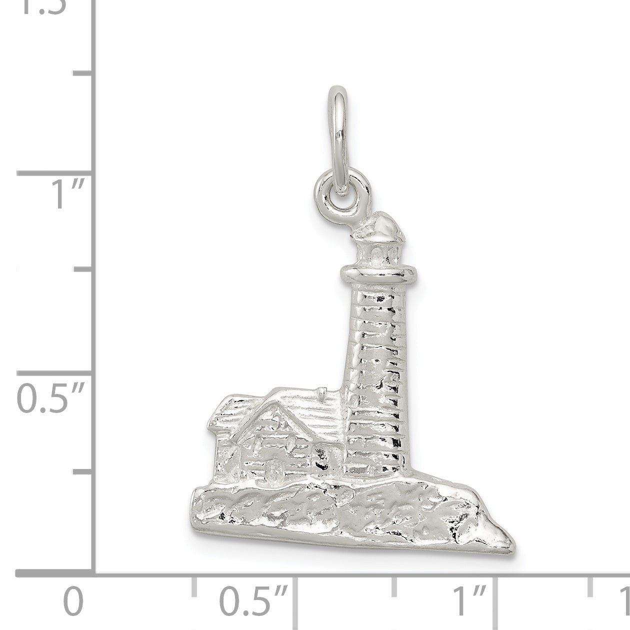 925 Sterling Silver Polished Lighthouse Charm with Anti-Tarnish Finish