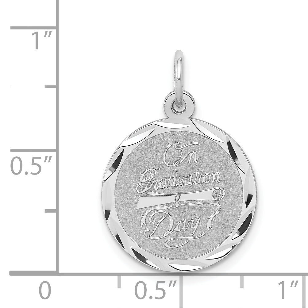 Sterling Silver Rhodium-plated On Graduation Day Disc Charm