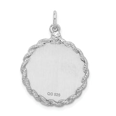 Sterling Silver Rhodium-plated Merry Christmas Disc Charm