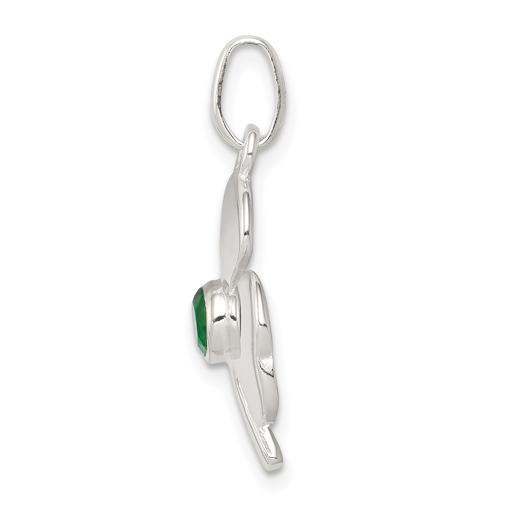 925 Sterling Silver Clover Charm with Green Glass Polished & Anti-Tarnish Finish