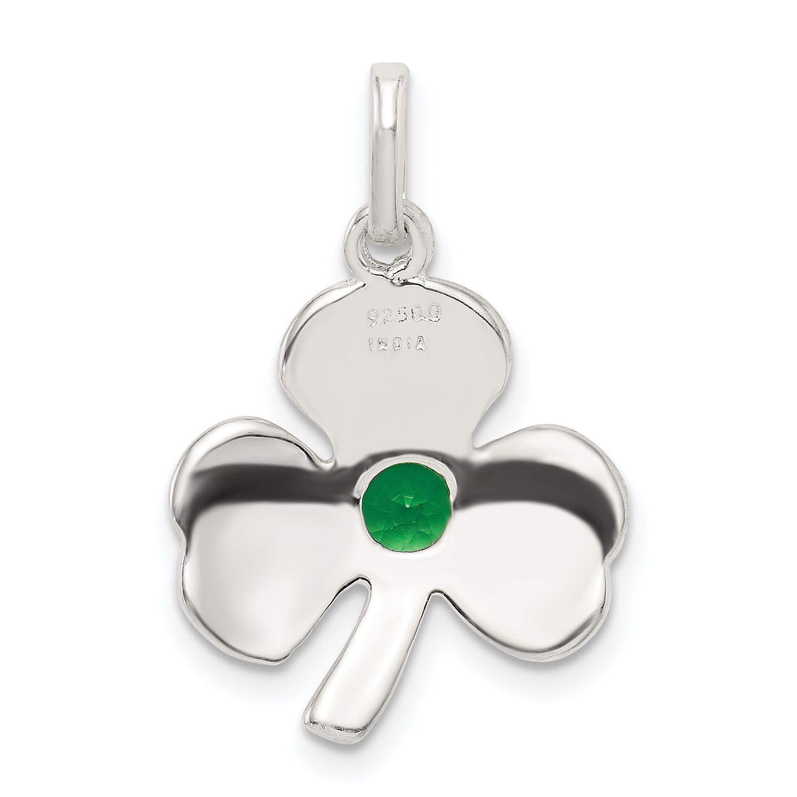 925 Sterling Silver Clover Charm with Green Glass Polished & Anti-Tarnish Finish