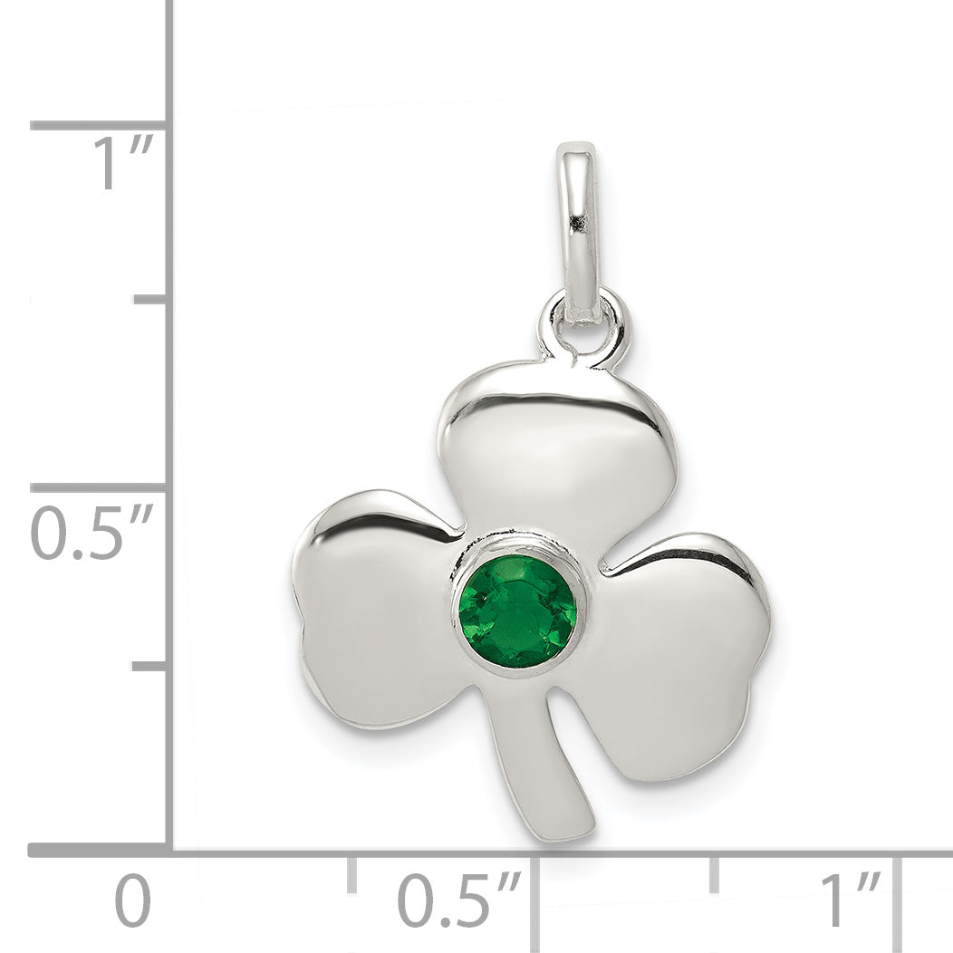 925 Sterling Silver Clover Charm with Green Glass Polished & Anti-Tarnish Finish