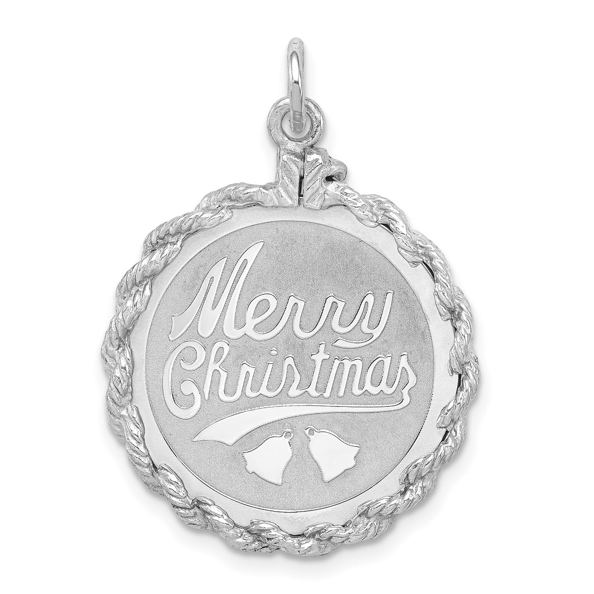 Sterling Silver Rhodium-plated Merry Christmas Disc Charm