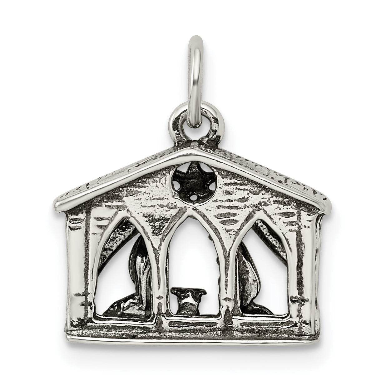 Sterling Silver Antiqued Manger Charm