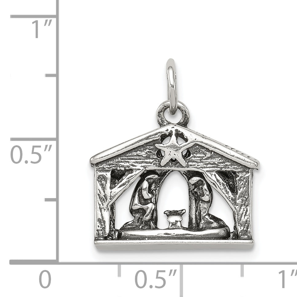 Sterling Silver Antiqued Manger Charm