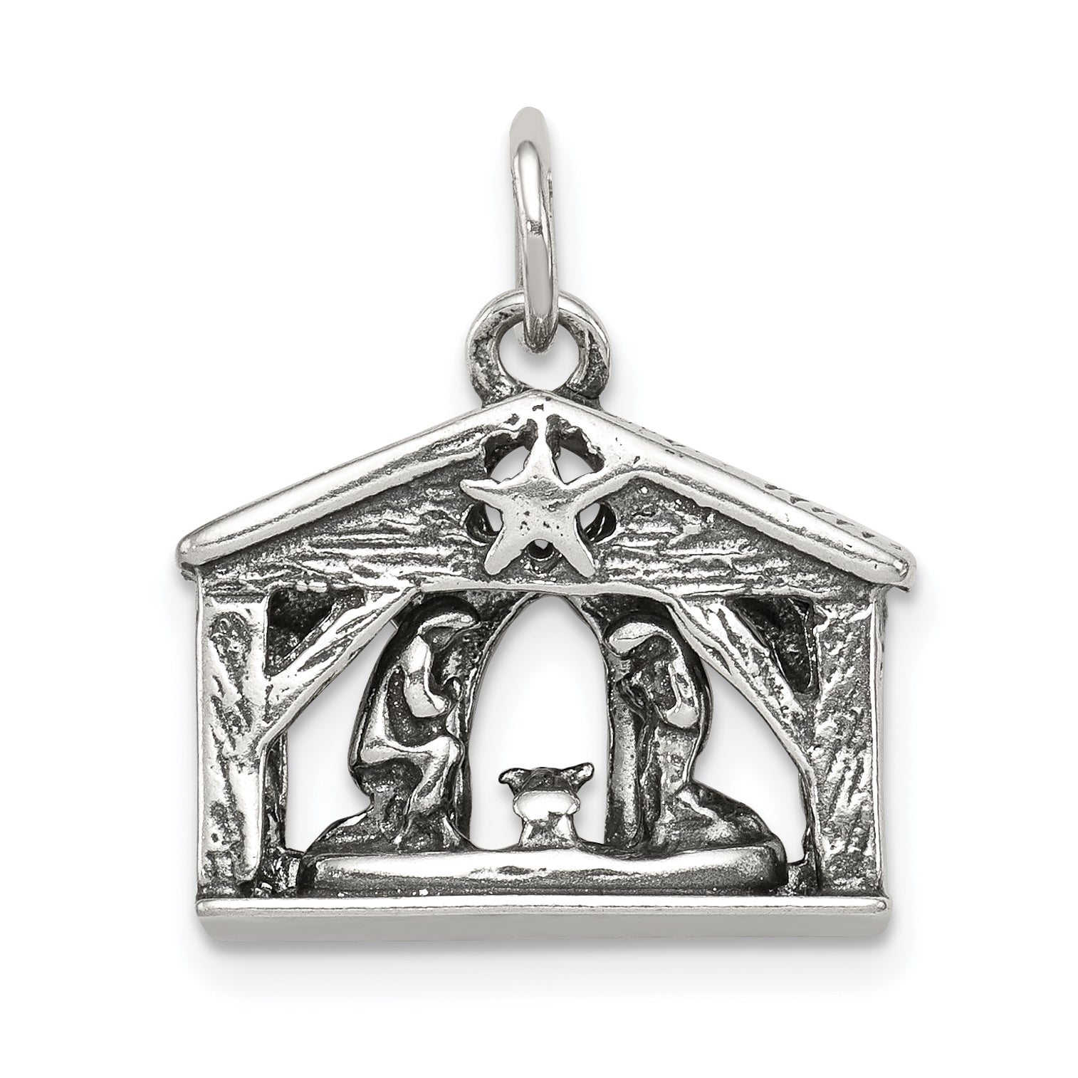 Sterling Silver Antiqued Manger Charm