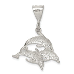 925 Sterling Silver Dolphin Trio Pendant with Polished Finish, Ocean-Themed Charm