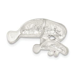 Sterling Silver 925 Manatee with Baby Charm, Polished Anti-Tarnish Finish, Casted