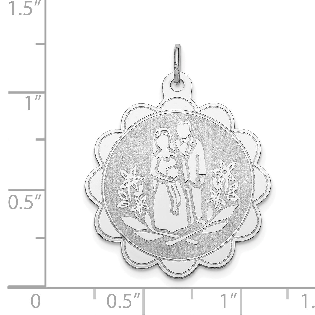 Sterling Silver 925 Rhodium-Plated Engravable Bride & Groom Charm with Polished Finish