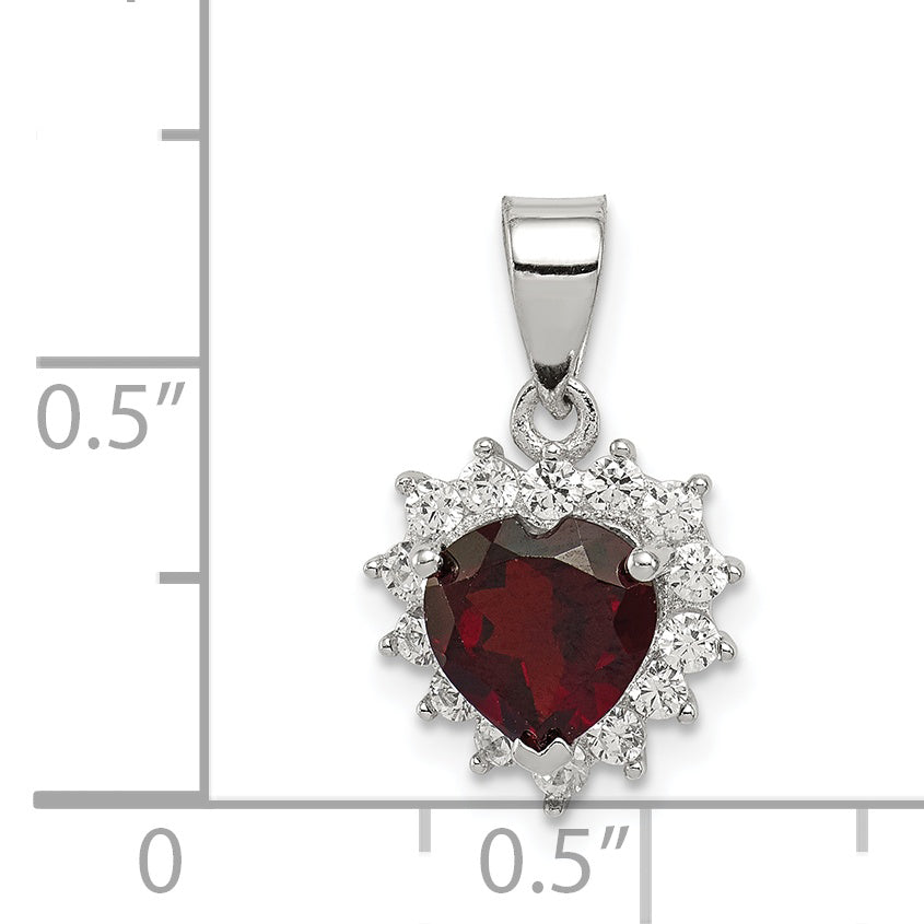 Sterling Silver Rhodium-plated Garnet and CZ Pendant