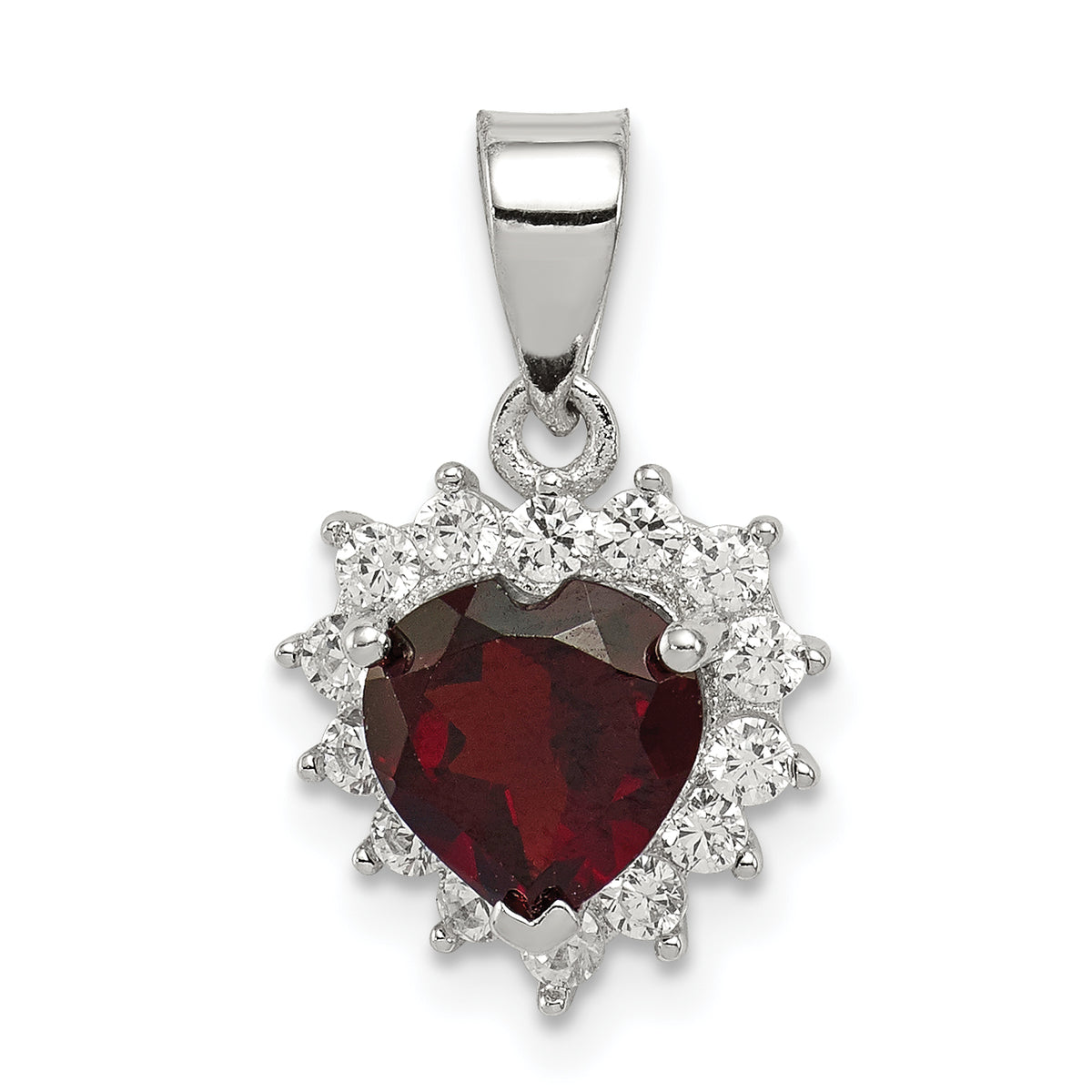 Sterling Silver Rhodium-plated Garnet and CZ Pendant