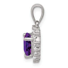 Sterling Silver Rhodium-Plated Amethyst Heart Pendant with CZ Accents – Polished Finish