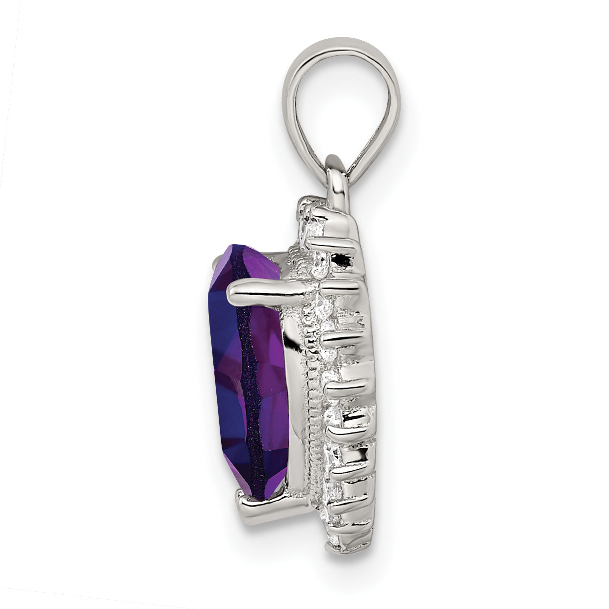 Sterling Silver Rhodium-Plated Amethyst & CZ Pendant with Heart Design