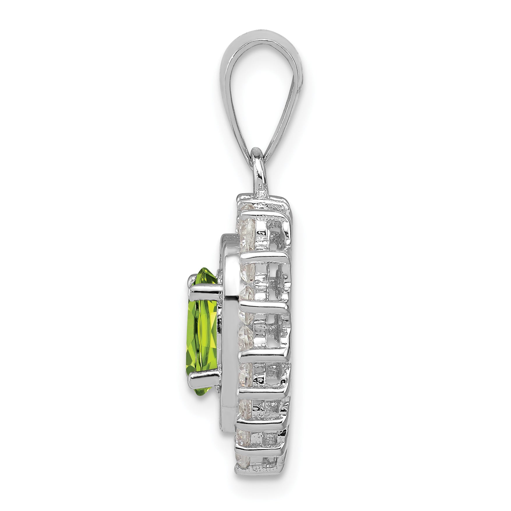 Sterling Silver 925 Rhodium-Plated Peridot and CZ Pendant  Elegant Polished Design