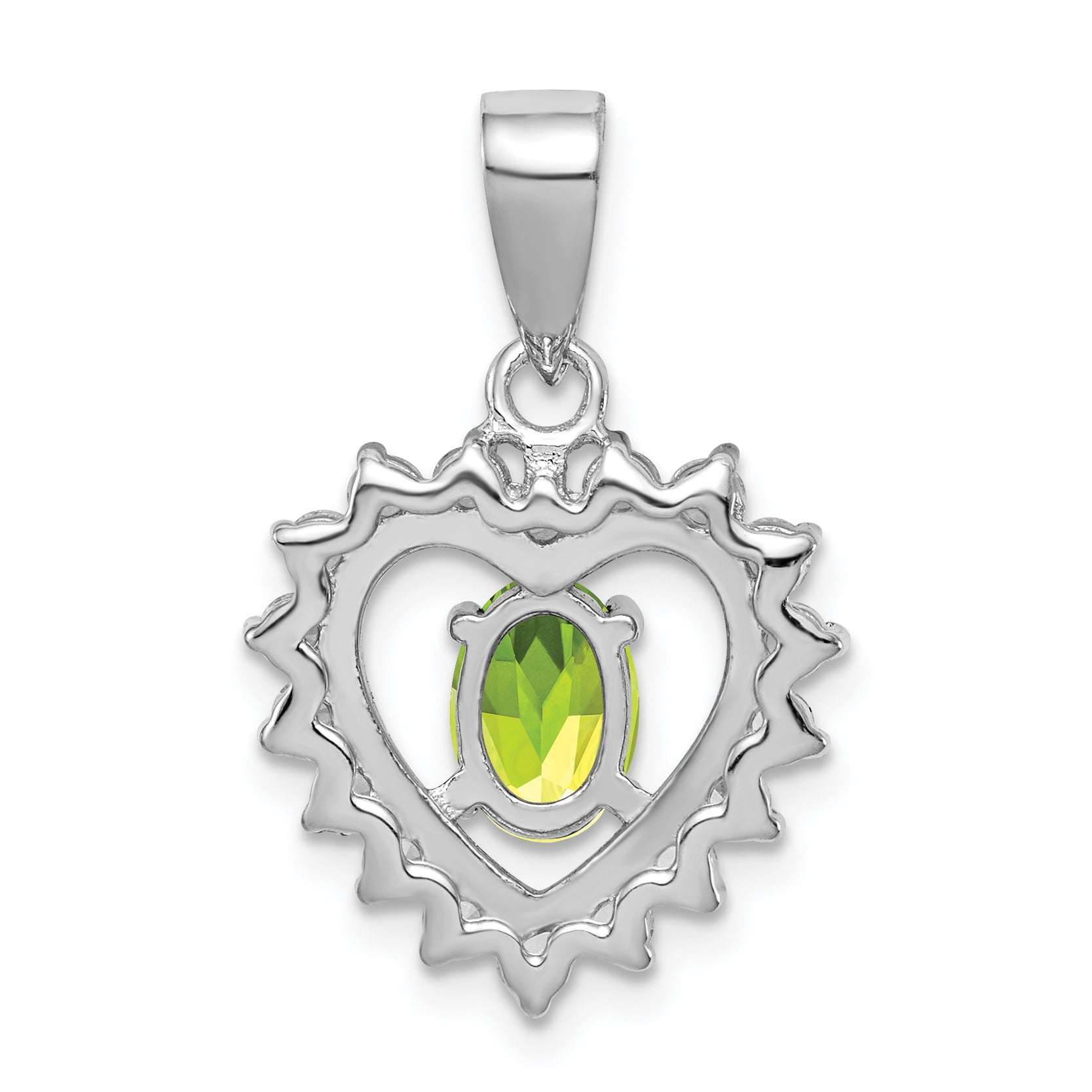 Sterling Silver 925 Rhodium-Plated Peridot and CZ Pendant  Elegant Polished Design