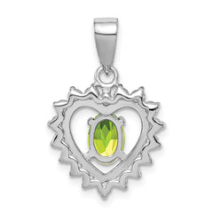 Sterling Silver 925 Rhodium-Plated Peridot and CZ Pendant  Elegant Polished Design