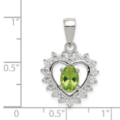 Sterling Silver 925 Rhodium-Plated Peridot and CZ Pendant  Elegant Polished Design