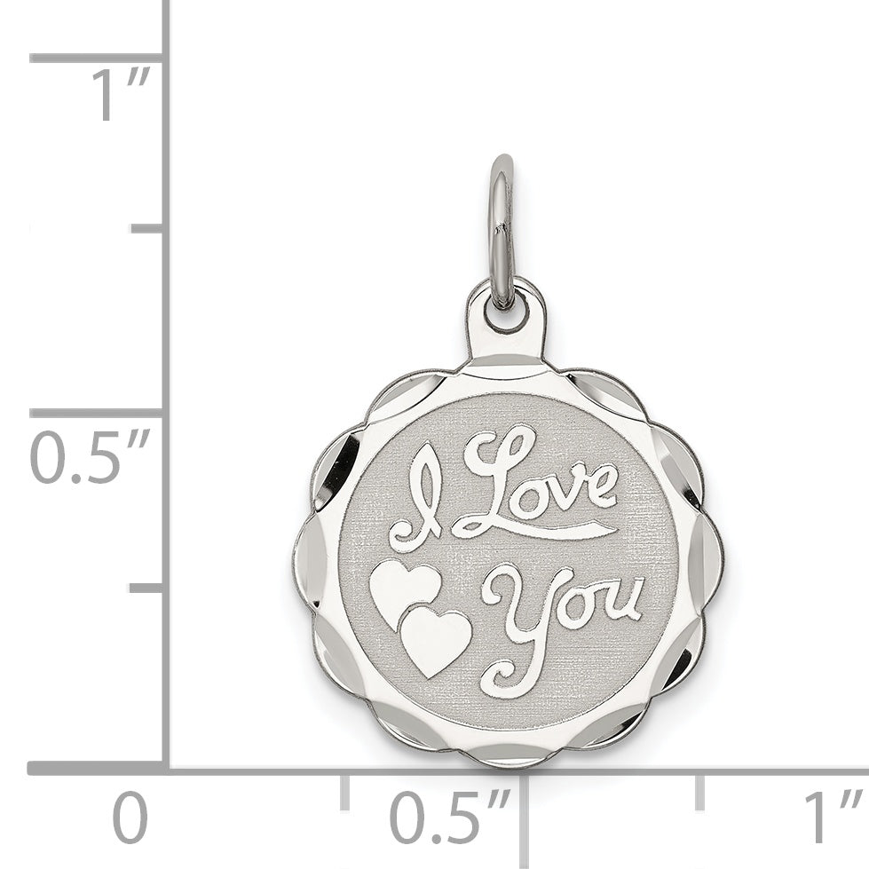 Sterling Silver 925 Engravable I Love You Charm with Rhodium-Plated Polished Finish