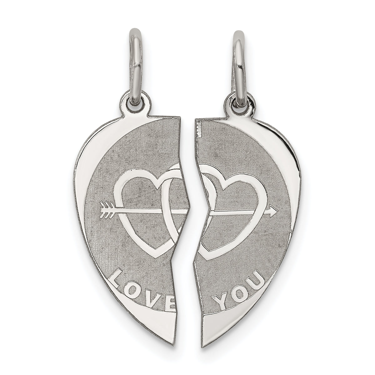 Sterling Silver Rhodium-plated 2-piece Love You Disc Charm