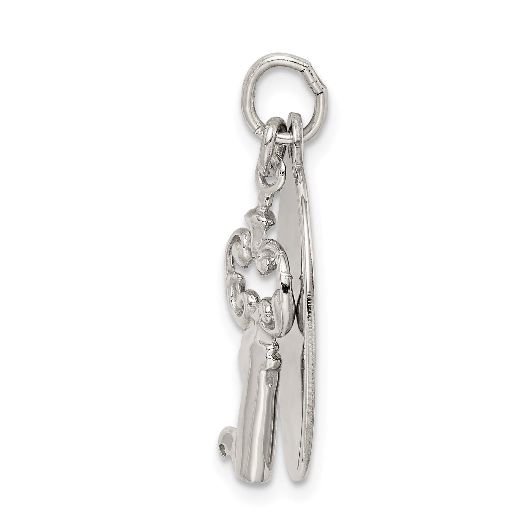 Sterling Silver 925 Key Charm with Rhodium Plating Engravable Polished Finish