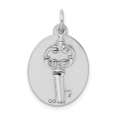 Sterling Silver 925 Key Charm with Rhodium Plating Engravable Polished Finish