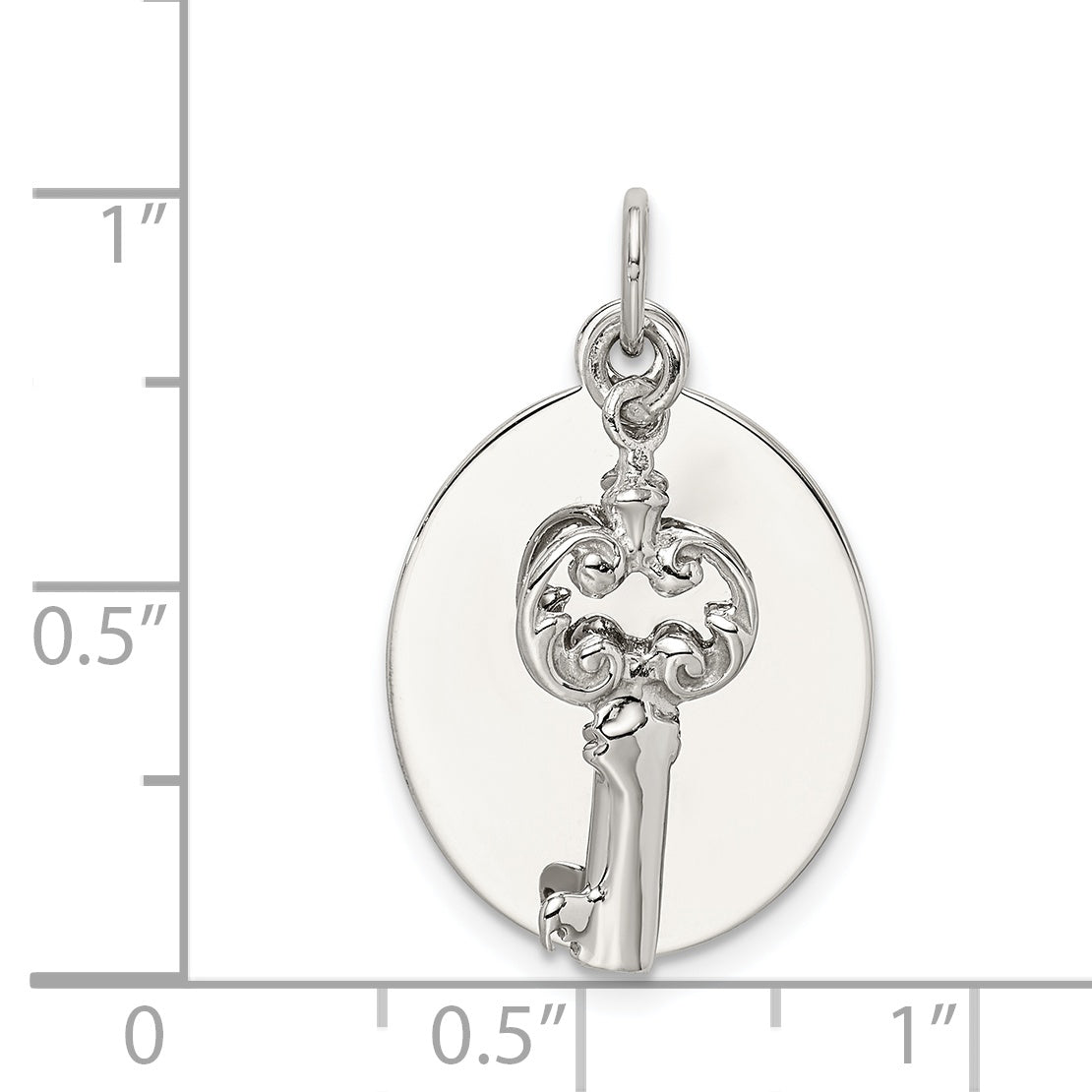 Sterling Silver 925 Key Charm with Rhodium Plating Engravable Polished Finish