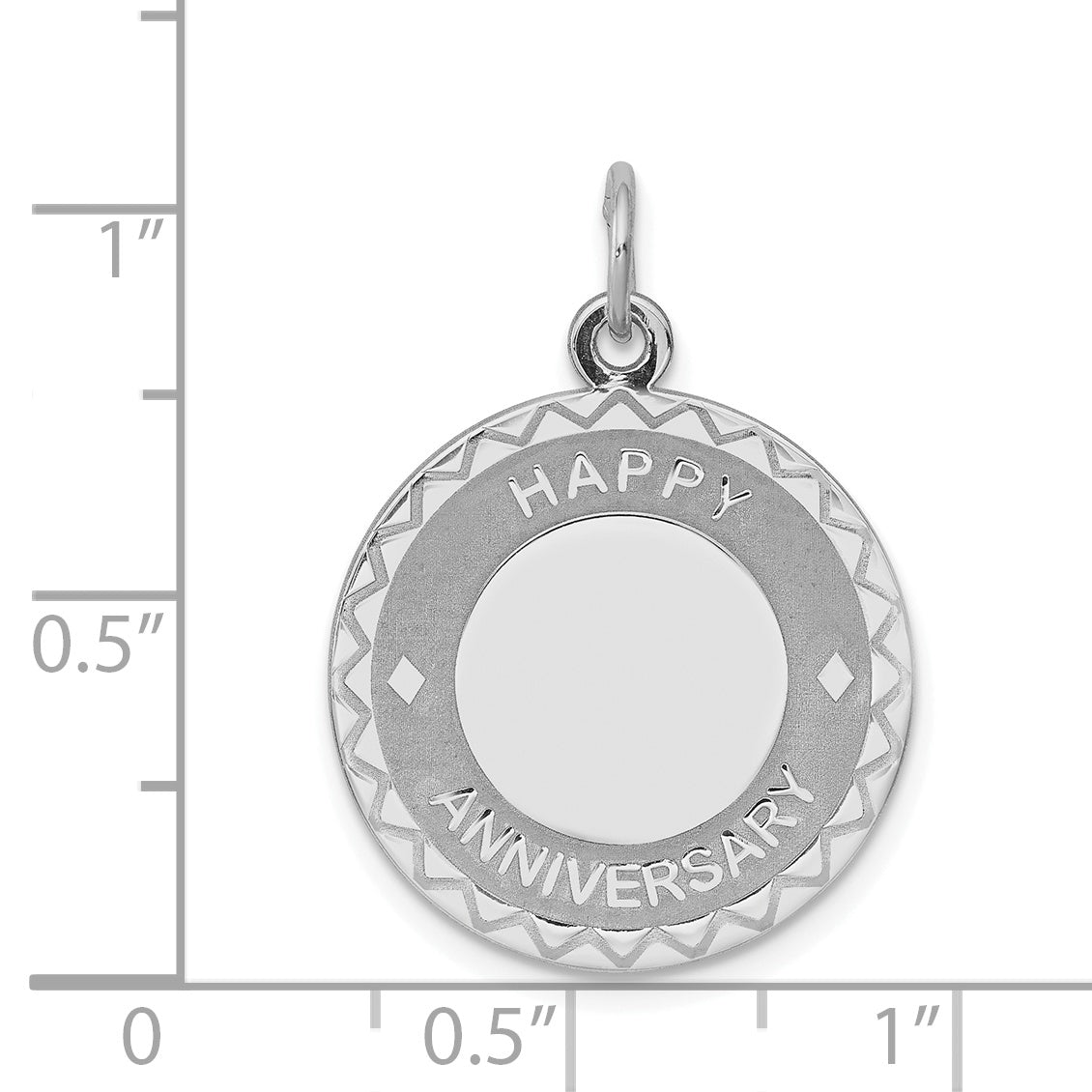 Sterling Silver 925 Engravable Happy Anniversary Charm with Polished Rhodium Finish