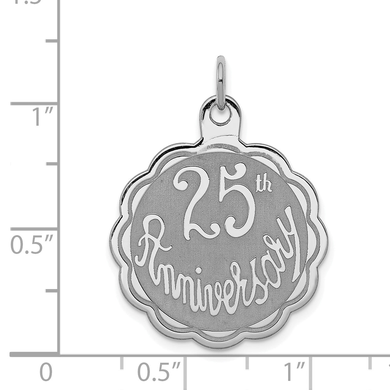 Sterling Silver 25th Anniversary Charm with Rhodium-Plated Polished Finish