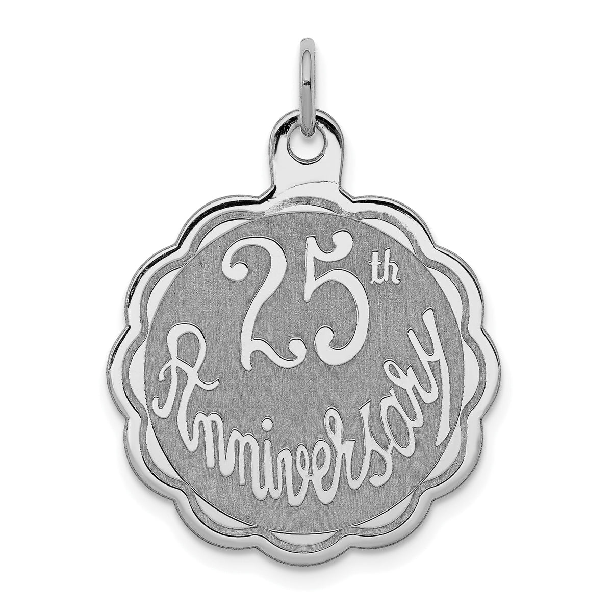 Sterling Silver Rhodium-plated 25th Anniversary Disc Charm