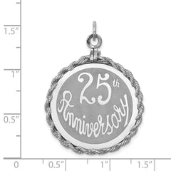 Sterling Silver 925 Rhodium-Plated 25th Anniversary Engravable Charm Elegant Polished Finish