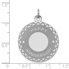 Sterling Silver 925 Happy Anniversary Charm with Rhodium Polish, Elegant Finish