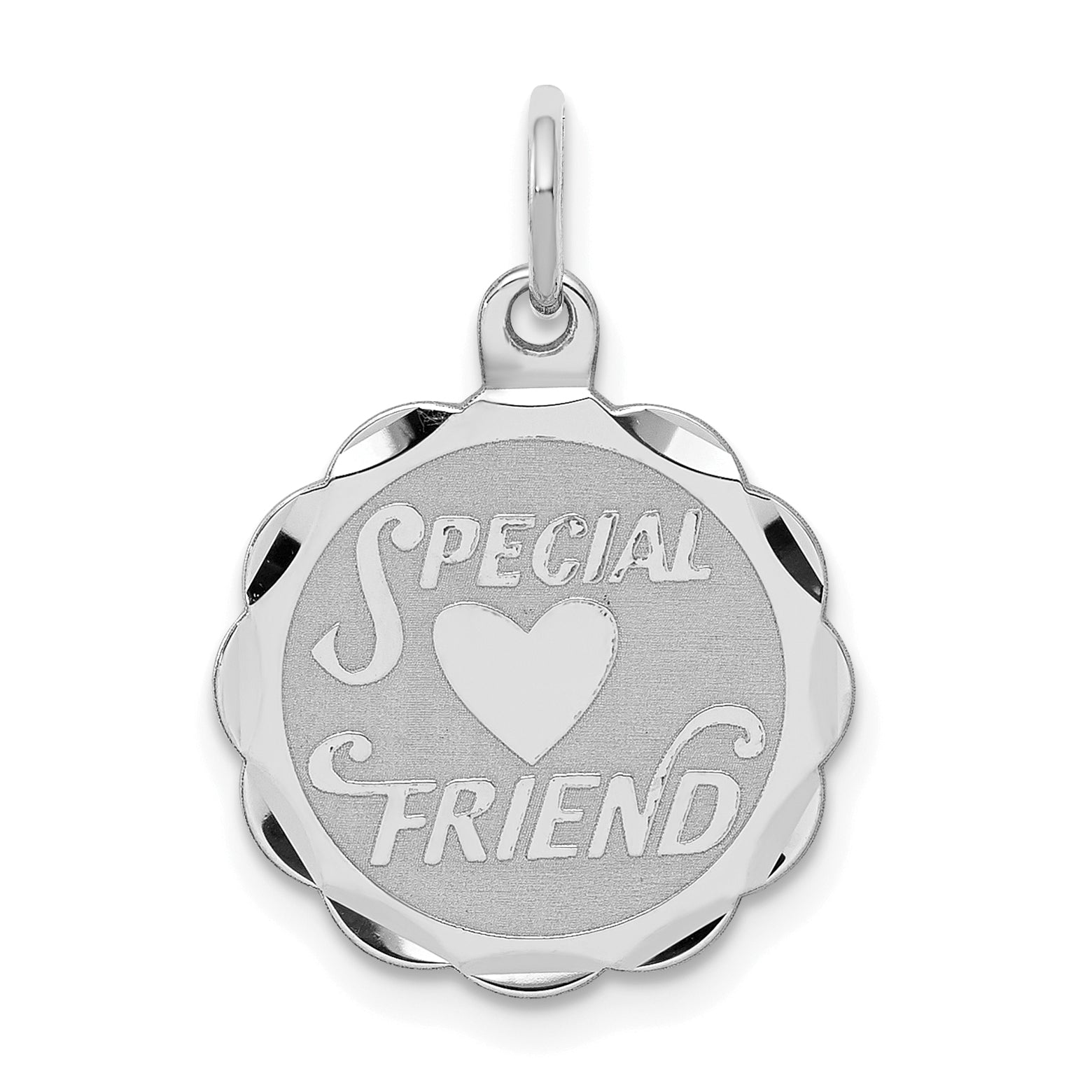 Sterling Silver Rhodium-plated Special Friend Disc Charm