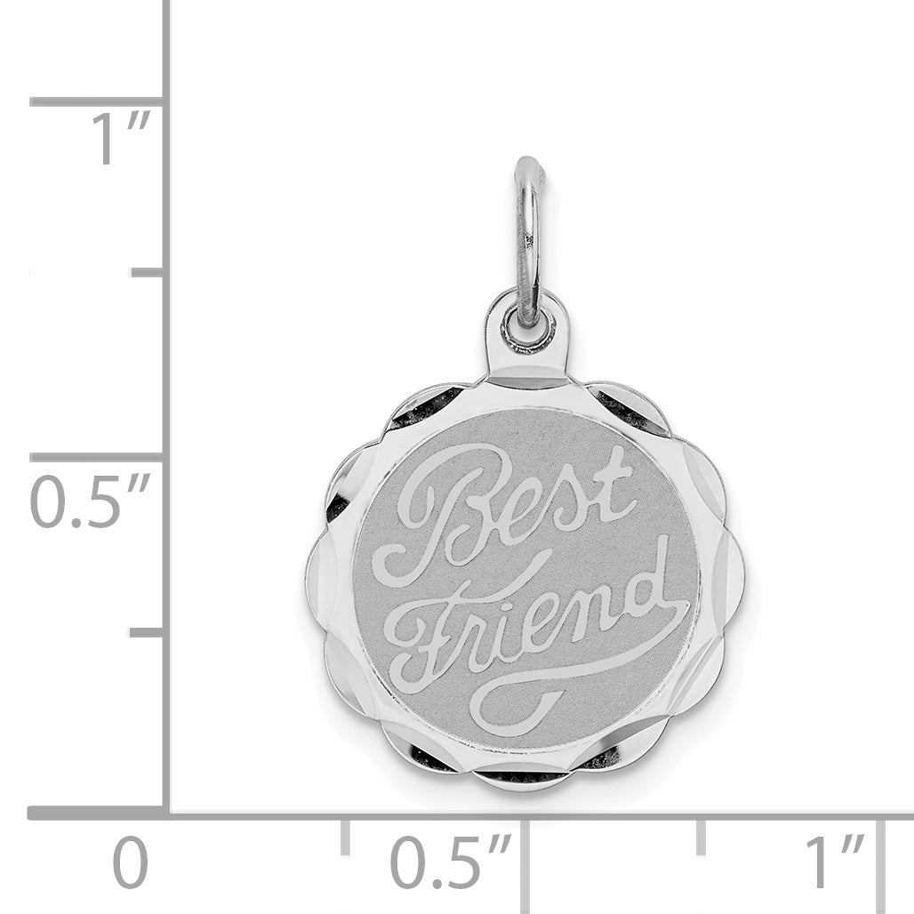 Sterling Silver 925 Best Friend Disc Charm Rhodium-Plated Polished Finish