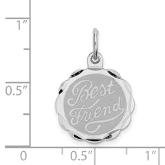 Sterling Silver 925 Best Friend Disc Charm Rhodium-Plated Polished Finish