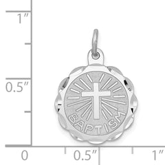 Sterling Silver Rhodium-Plated Baptism Charm Engravable Polished Finish