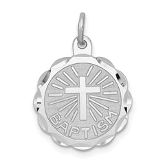 Sterling Silver Rhodium-plated Baptism Disc Charm