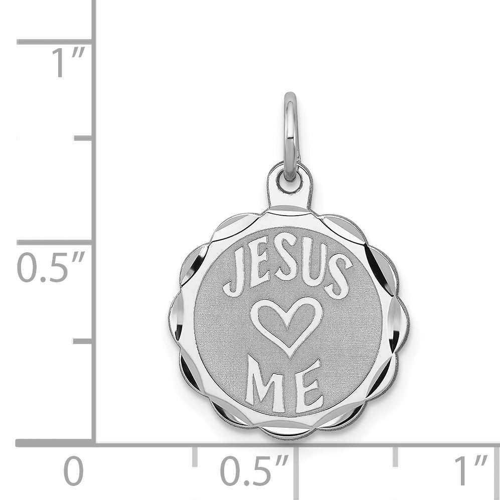 Sterling Silver 925 Rhodium-Plated Jesus Loves Me Polished Disc Charm by Sophia Jewelers