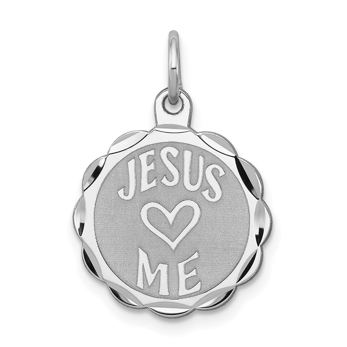 Sterling Silver Rhodium-plated Jesus Loves Me Disc Charm