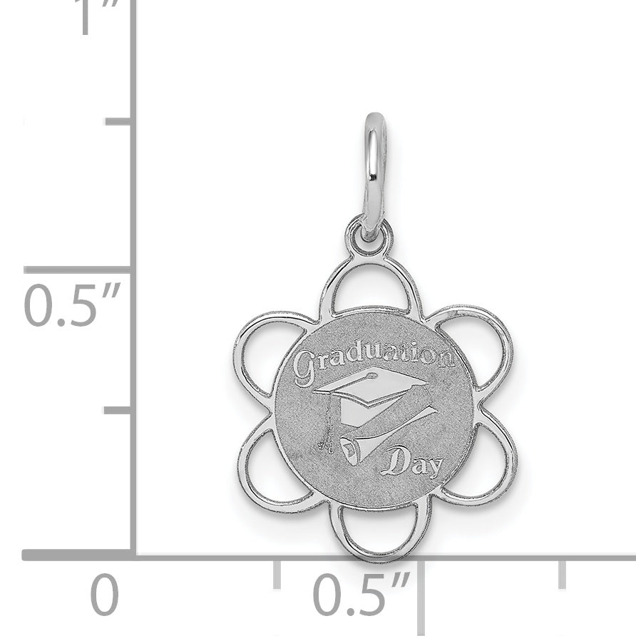 Sterling Silver Rhodium-plated Graduation Day Disc Charm