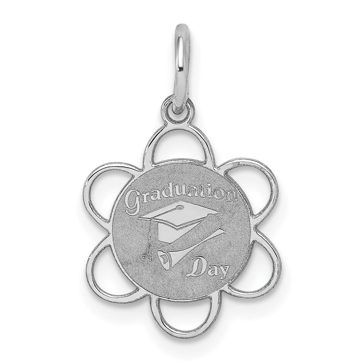 Sterling Silver Rhodium-plated Graduation Day Disc Charm