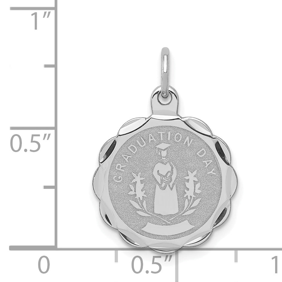 Sterling Silver Rhodium-plated Graduation Day Disc Charm