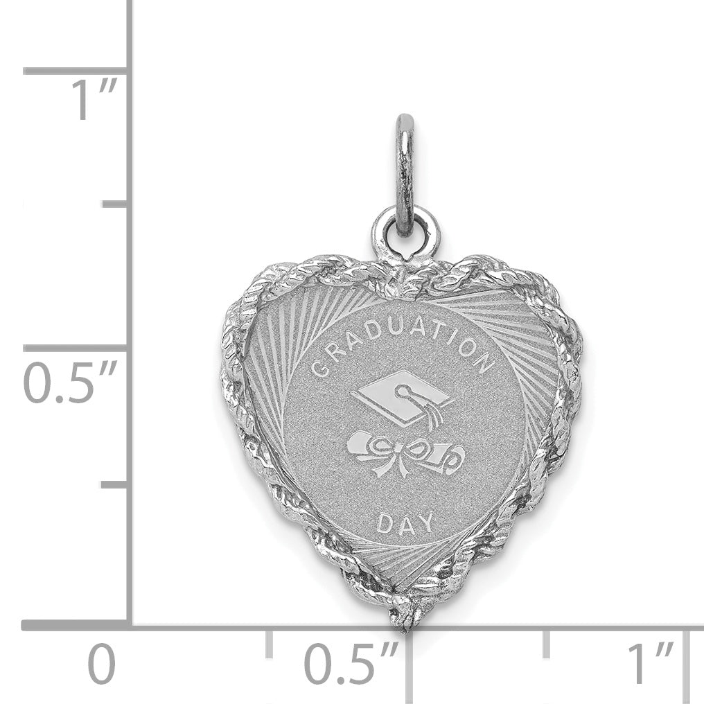 Sterling Silver Rhodium-plated Graduation Cap & Diploma Disc Charm