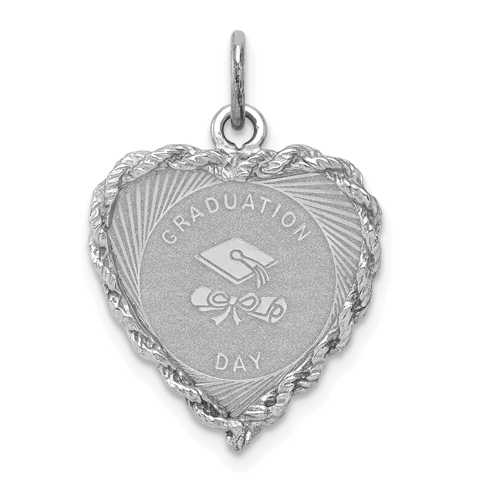 Sterling Silver Rhodium-plated Graduation Cap & Diploma Disc Charm